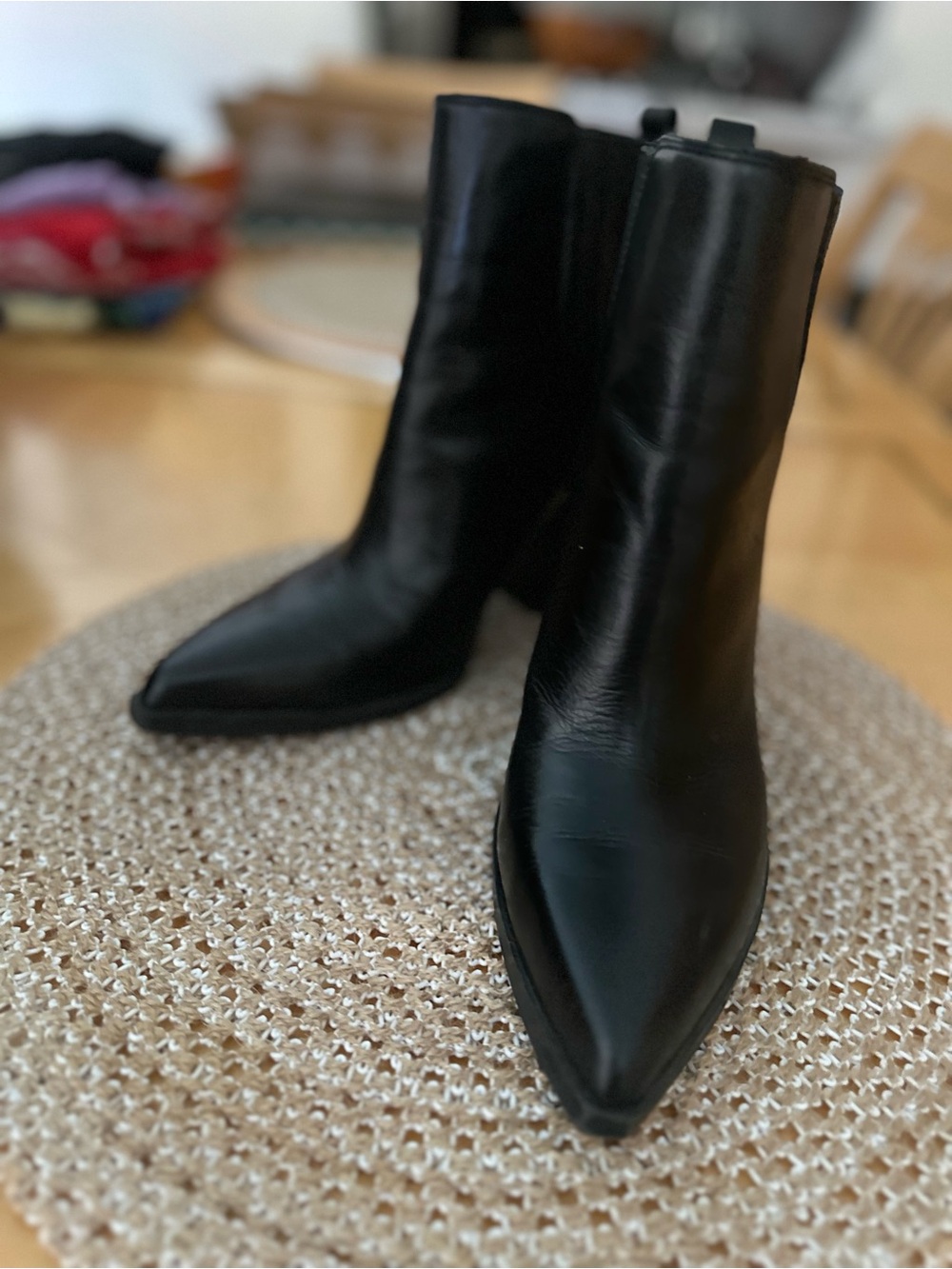 Mark Fisher Women's Black Leather Pointed-Toe Ankle Boots